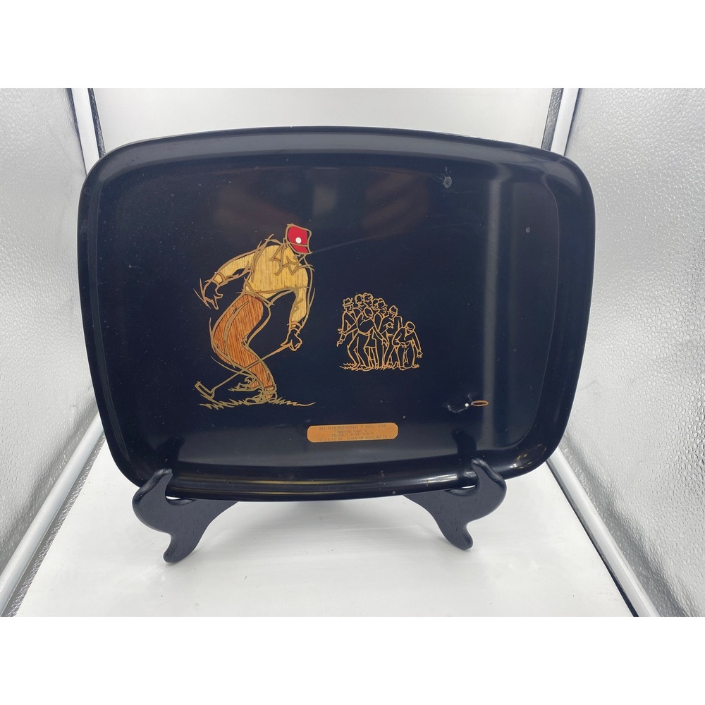 Couroc Monterey Golf Tray OS Black Good Vintage 1973 Bay Area MCM Seven-Up Inlay
